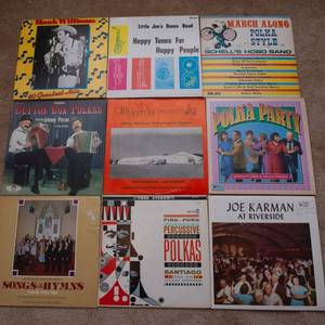 lot 145 image: Lot of 9 Vintage LP Vinyl Records  Various Artists & Genres - Joe Karman at Riverside SIGNED, Hank Williams, Polka