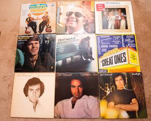 lot 207 image: Lot of 9 Vintage LP Vinyl Records  Various Artists & Genres - Neil Diamond, Glen Campbell, The Kendalls