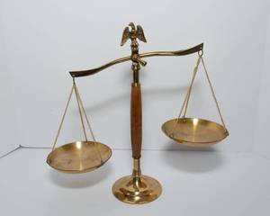 lot 209 image: Mid-Century Solid Brass Balance Scale