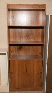 lot 248 image: Laminate Bookshelf with Sliding Door  Wood Look Finish