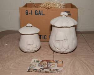 lot 260 image: Two Mushroom Jars  Greenware, Unpainted