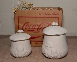 lot 262 image: Two Mushroom Greenware Jars - Unpainted, Ready for Crafting