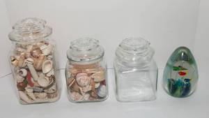 lot 288 image: Three Jars, Shells and Glass Fish Decor