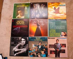 lot 366 image: Lot of 9 Vintage LP Vinyl Records  Various Artists & Genres - Nat King Cole, Jim Reeves, Mickey Gilley, Merle Haggard