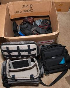 lot 429 image: Box of Various Camera Bags (large and small) and Flashcard holders.