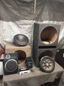 lot 76 image: Collection of Untested Car Audio Equipment with Subwoofer Enclosures
