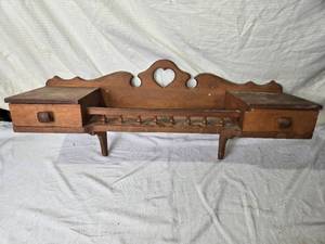 lot 26 image: Wooden Wall Shelf with Heart Design and Drawers