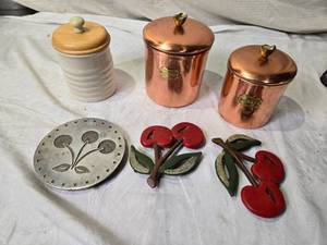 lot 28 image: Copper Canisters and Cherry-Themed Decor