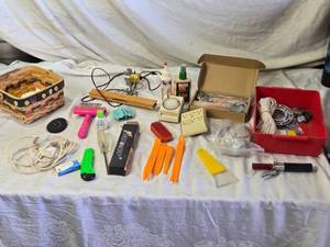 lot 41 image: Assorted Household and Repair Tools with Wiring and Accessories