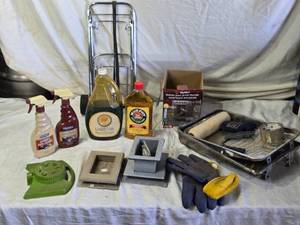 lot 47 image: Household Maintenance Supplies with Small Lightweight Hand Truck Probably for Luggage
