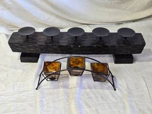 lot 85 image: Rustic Candle Holders with 3 Tea Light Holder and 5 Pillar Holder