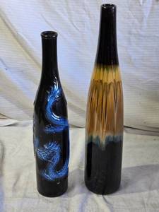 lot 88 image: Pair of Tall Bottles, One with Blue Dragon Design - 18 and 21 tall