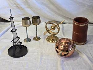 lot 91 image: Wine Chiller, Candle Holder, Brass-ish Goblets and Sculptures