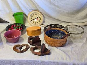 lot 100 image: Decorative Housewares Including Clock, Basket, Bowl and Candle Sconces