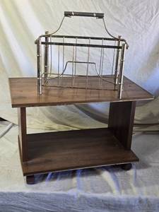 lot 103 image: Wooden Side Table with Metal Wire Magazine Rack