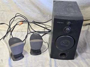 lot 111 image: Harman Kardon 3-Piece Speaker System with Subwoofer and Satellite Speakers