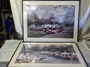 lot 126 image: Set of 2 D. Romanello Signed Floral Landscape Prints in Frames