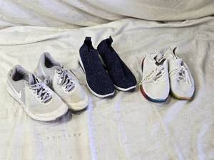 lot 134 image: 3 Pairs Athletic Shoes - Nike, Knit Slip-On, and White Sneaker All Size 7