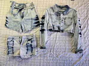 lot 151 image: Stylish Tie-Dye Denim Outfits - Jacket & Shorts - Sizes XL, 1516, 11