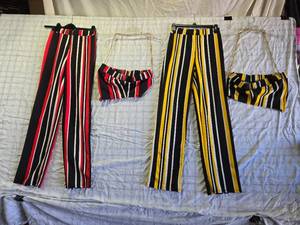 lot 152 image: Lot of 2 Striped Pants with Matching Chain-Strap Tops - Tops Size L, Bottoms Size S