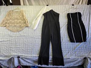 lot 161 image: Womens Garments Black Jumpsuit, Knit Top, and Strapless Dress - No Sizes Dress is 54 in length