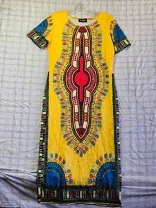 lot 212 image: Vibrant Yellow Dashiki Dress by Karan  49 Long