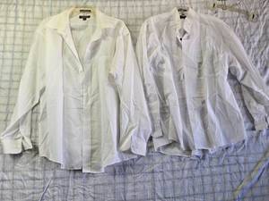 lot 214 image: Set of 2 Mens White Dress Shirts - Croft & Barrow and Domani Platinum Size 18 12, 36