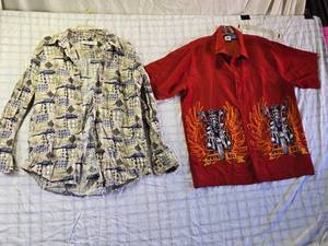 lot 215 image: Mens Shirts - PHYS.SCI Biker Design L & Henry Grethel Patterned