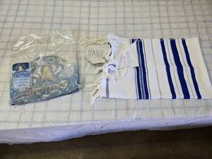 lot 223 image: Tallit Prayer Shawl with Blue and White Stripes