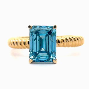 Emerald Cut 3 Carat Fancy Blue Diamond Solitaire Engagement Ring in 14k Yellow Gold $5,995 Retail VIDEO