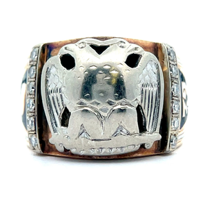 Vintage Estate 0.15 Carat Double-Headed Eagle 32nd Degree Masonic Ring in Two-Tone Gold VIDEO