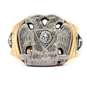 Vintage Estate Gents Diamond Vintage Masonic Double-Headed Eagle 32nd Degree Ring in 14k Two-Tone Gold VIDEO