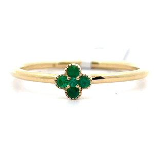 NEW 0.11 Carat Emerald Petite Flower Stacking Ring in 14k Yellow Gold