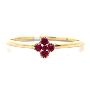 NEW 0.09 Carat Ruby Dainty Flower Stacking Ring in 14k Yellow Gold