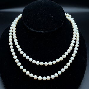 White Cultured Pearl Single Strand Necklace w 14k White Gold Clasp, Long 36