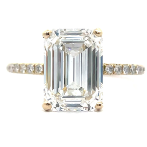 4.40 Carat Diamond Emerald Cut Hidden Halo Pav Ring in 14k Yellow Gold $9,250 Retail VIDEO