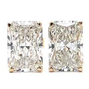 NEW 2.18 Carat Radiant Cut Diamond Solitaire Stud Earrings in 14k Yellow Gold $3,975 Retail VIDEO