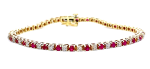 Classic 0.15 Carat Diamond & Ruby Tennis Bracelet in 14k Yellow Gold