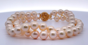 Estate Double Strand Pearl Bracelet w 14k Yellow Gold Filigree Clasp