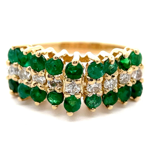 0.30 Carat Diamond & Emerald Triple Row Chevron Cluster Ring in 14k Yellow Gold VIDEO