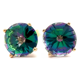 Mystic Topaz Round Solitaire Stud Earrings in 14k Yellow Gold