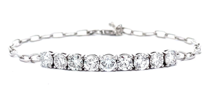 3.15 Carat Diamond Half Tennis Bracelet w Adjustable Paperclip Chain VIDEO