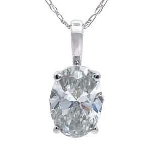 NEW 1.05 Carat Diamond Oval Solitaire Pendant Necklace in 14k White Gold Retail $1,325