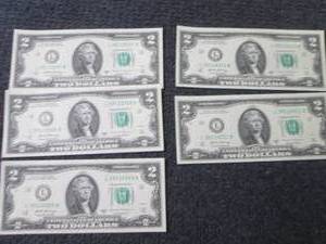 lot 454 image: 5 Sequential, Uncirculated $2 Bills...