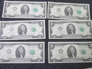 lot 455 image: 6 Sequential, Uncirculated $2 Bills...