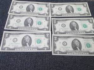 lot 457 image: 6 Nonsequential, Uncirculated $2 Bi...