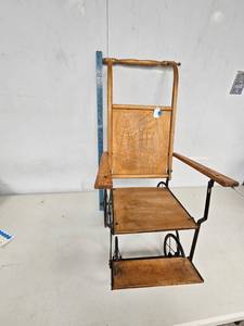 1900's Antique Child's Wooden Wheelchair with Rubber Wheels