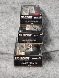 lot 253 image: 3 Boxes CCI Brass 45ACP FMJ