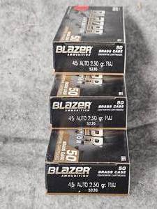 lot 255 image: 3 Boxes CCI Brass 45 ACP FMJ