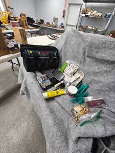 lot 267 image: Muzzleloading Bag Full, Primers, Powder, Bore Butter, Cleaning Jags
